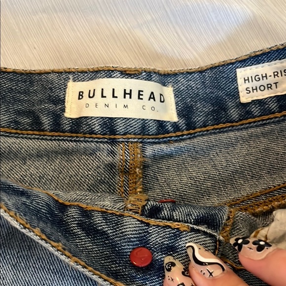 Bullhead Blue Distressed Jean Shorts with Frayed Hem - Picture 5 of 9